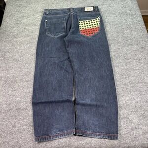 Vintage Miskeen Jeans Mens 38x32 Blue Baggy Embroidered Y2K Dark Wash‎ Grunge